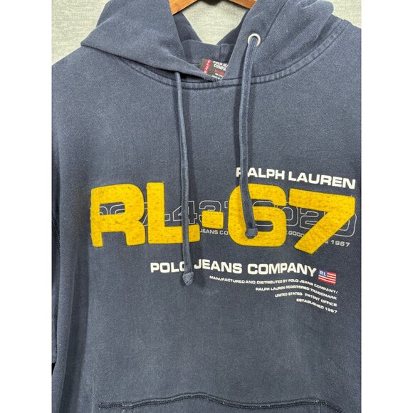 Vtg 90s Ralph Lauren Polo Jeans Mens Hoodie L RL-67 Navy Blue Logo - Picture 2 of 7